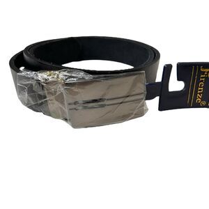 NEW Firenze Men's Black Leather Belt Silver Rectangular Prong Buckle Size 36